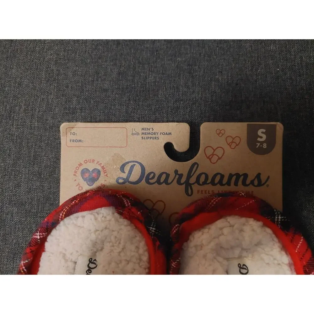 DEARFOAMS~Men's Small (7-8)~Fire Brick Red PAPA BEAR Plaid Clog Slippers New